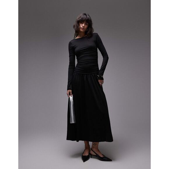 Nia Sera slinky long sleeve ruched midaxi dress in black $148.00 nwt medium - Picture 4 of 11